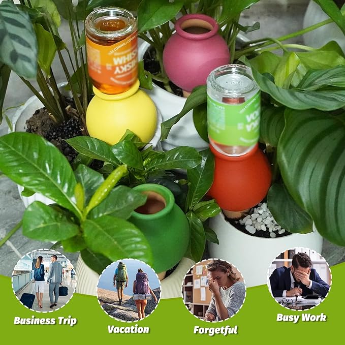 Terracotta Self Watering Spikes, 4 Pack Watering Bulbs for Indoor Outdoor Plants, Vacation Slow Release Plant Self Watering Planter Insert Devices, Colorful Water Globes While Away