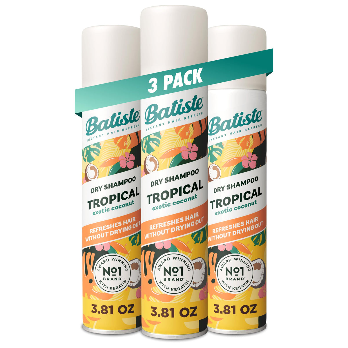 Batiste Dry Shampoo, Tropical Fragrance, 3.81 Oz, 3-Pack