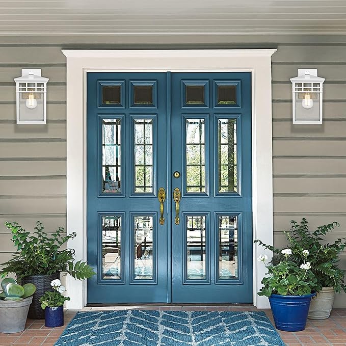 Outdoor Light Fixture Wall Mount, Rustic Exterior Lights Fixture Wall Sconces with Seeded Glass for Front Porch, Waterproof Outdoor Lantern in White Finish for Home, Garage, Barn, Storefront
