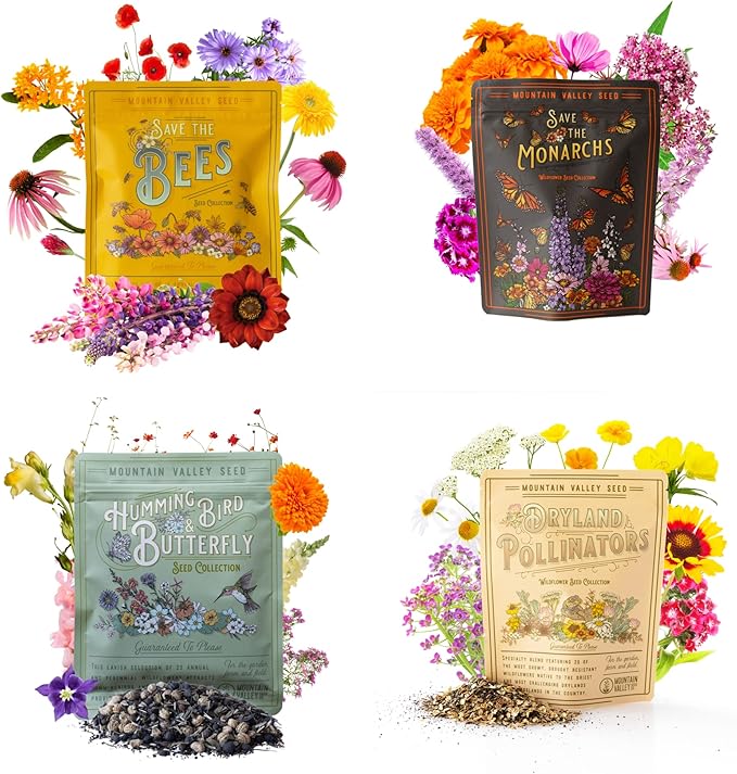 Wildflower Seeds Collection - 500,000+ Bulk Seeds - 6 Different Mixes Including Hummingbird & Butterfly, Save The Monarchs, Save The Bees, Shaded Woodland, Rocky Mountain, & Dryland Pollinator