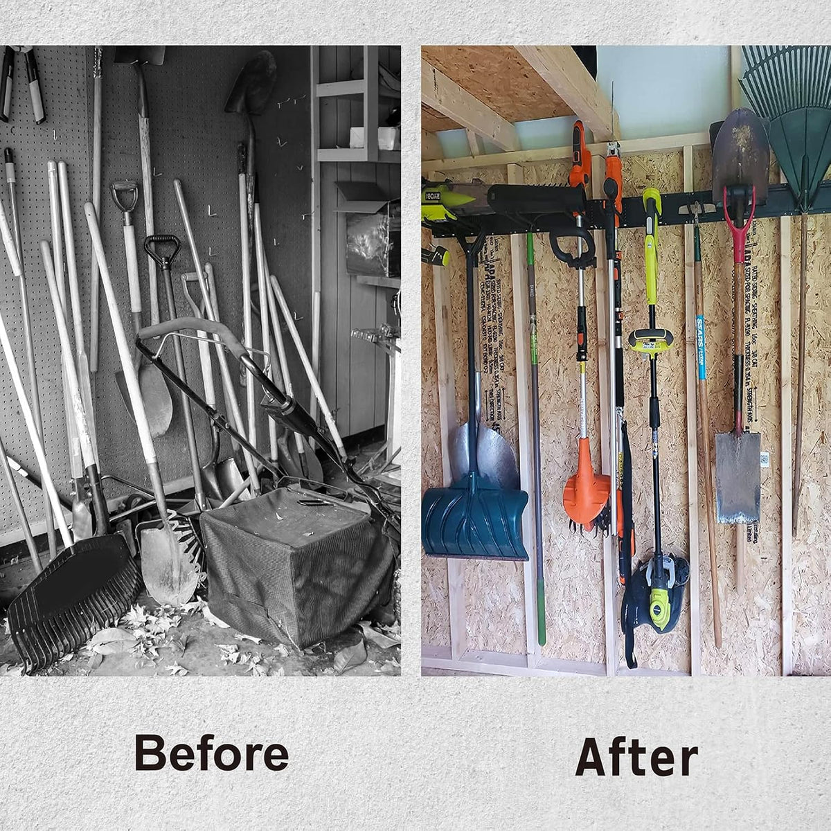 Charmount 96" Garage Storage Wall Organizer with 1200lbs, 12 Hooks Broom Holder Wall Mount, Garden Tool Organizer, Easy Installation Tool Storage to Accommodate Brooms, Hoses, Yard Tools and More
