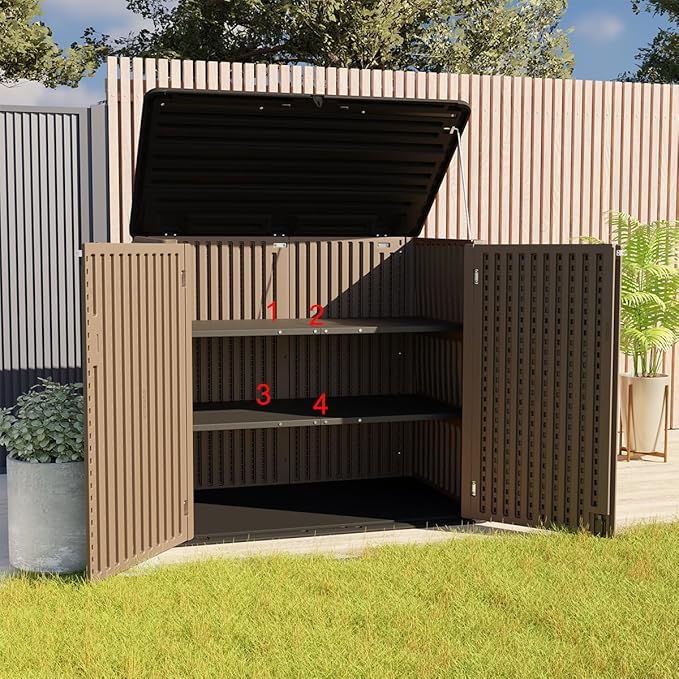 KINYING Larger Outdoor Storage Shed Weather Resistance, Resin Sheds & Outdoor Storage for Garden, Patios, Backyards, 48 Cu.Ft Tool Shed for Garbage Cans, Lawn Mower, Garden Tools,Brown