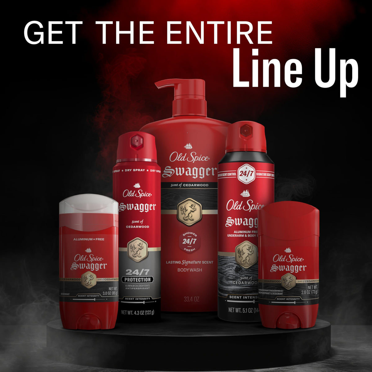Old Spice Body Wash for Men, 24/7 Shower Fresh with Long Lasting Scent, Refreshing 3X Defense, Red Collection, Swagger with Cedarwood Scent, 33.4 oz (Pack of 4)