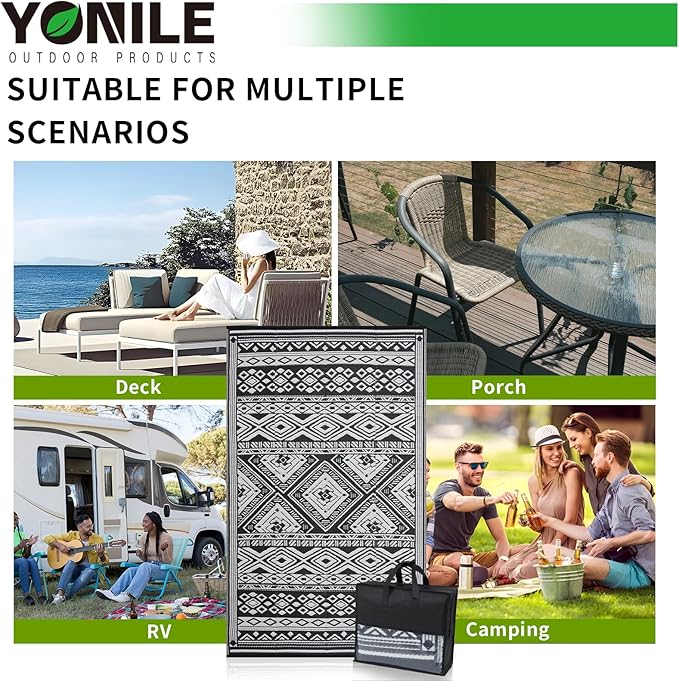 Outdoor Rug 6x9 ft Waterproof, Reversible Outdoor Plastic Straw Rug for Patios Clearance, Outdoor Area Rug Carpet RV Mat for Camping Backyard Deck Porch