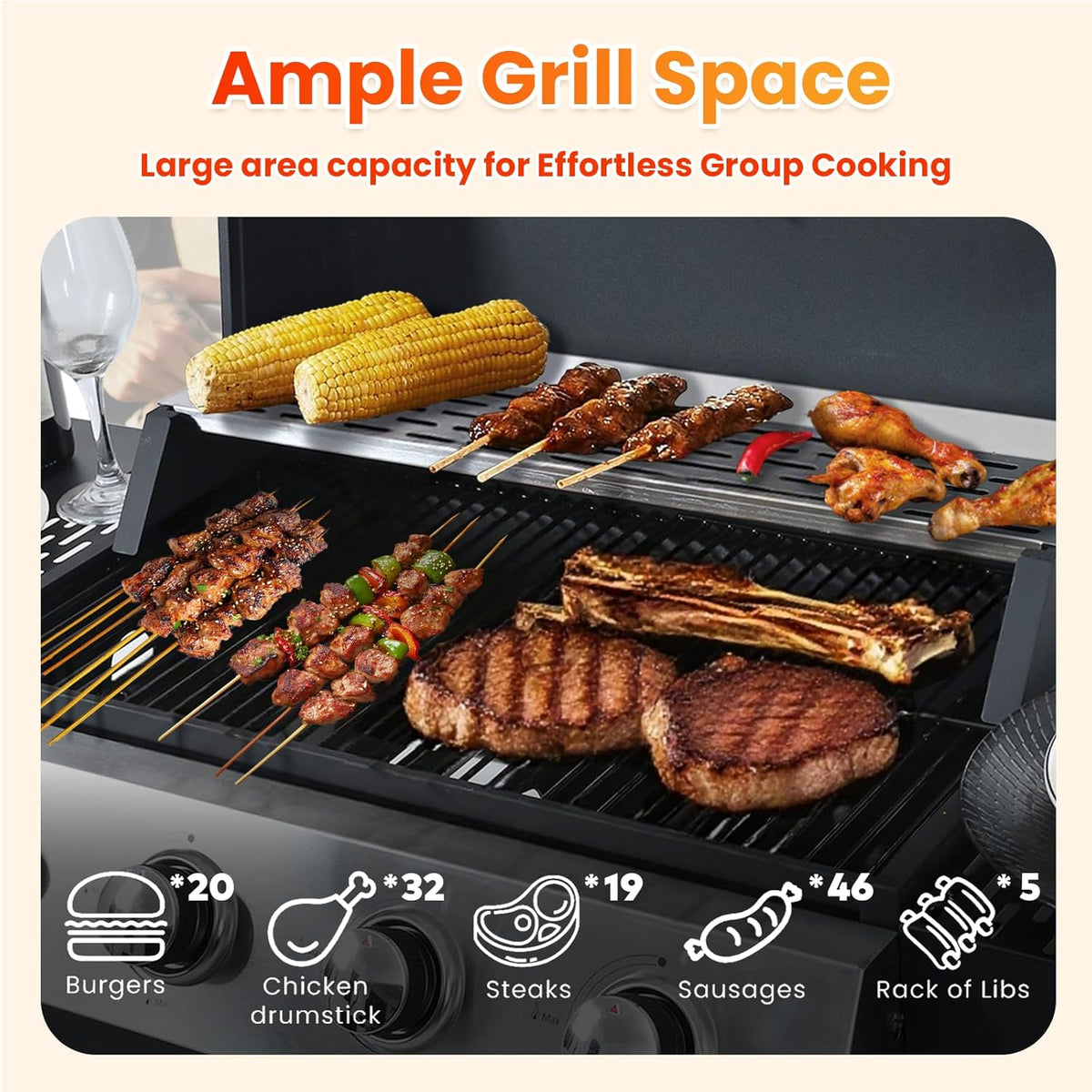 3-Burner Propane Gas BBQ Grill, Porcelain-Enameled Cast Iron Grates and 2 Foldable Side Tables, 25,650 BTU Stainless Steel Grill for Outdoor Camping Barbecue Grilling Backyard Cooking