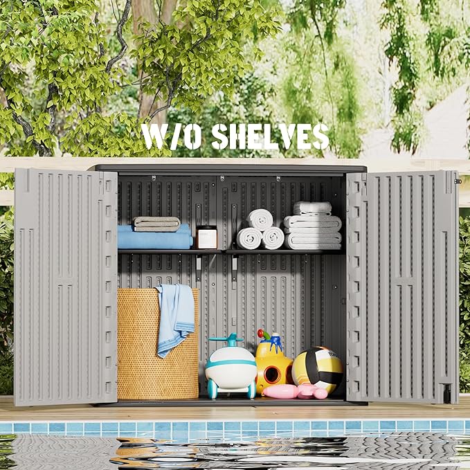 Large Outdoor Storage Box,Resin Sheds&Outdoor Storage Waterproof/Lockable,Outdoor Storage Cabinets for Balcony,Garage,Backyard (37Cu.ft-Pale Grey)