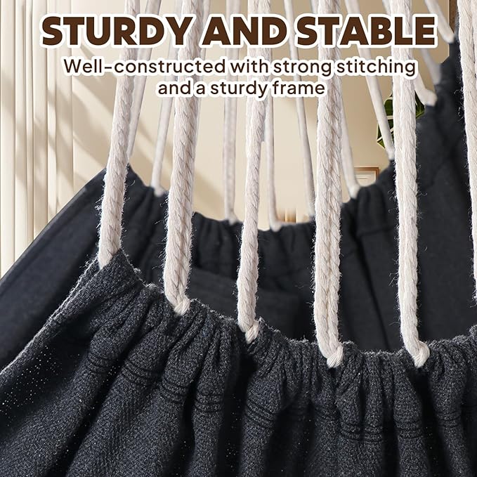 Chihee Hammock Chair Hanging Swing 2 Pillows Included,Strong Webbing Straps and Hooks for Easy Hanging Soft Cotton Hanging Chair Side Pocket Tassel Chair Comfort Indoor Outdoor Dark Grey