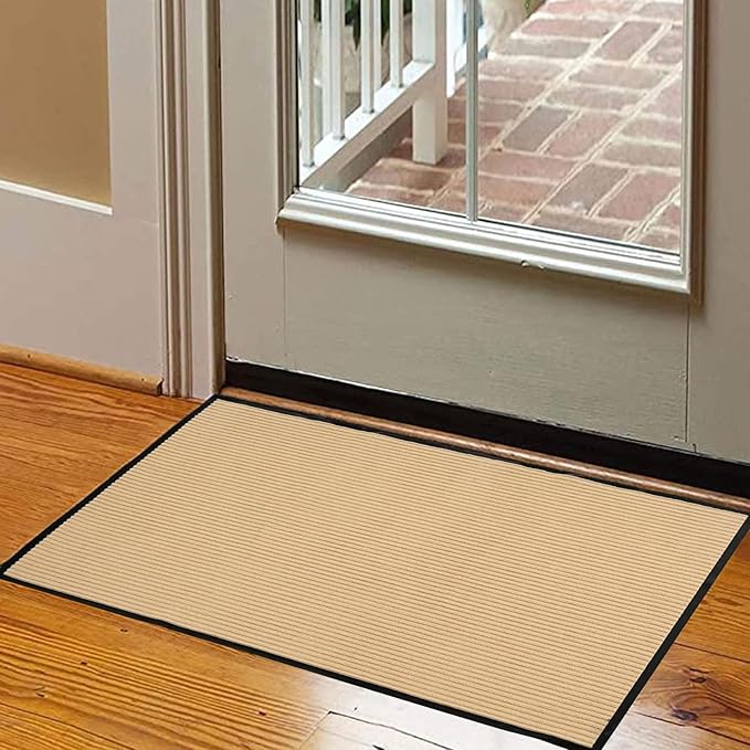 fani Heavy Duty Large Outdoor Indoor Entrance Black Doormat Waterproof Low Profile Entrance Rug Front Door Mat Patio Anti-Skid Rubber Back, 48x72 inch (Beige)