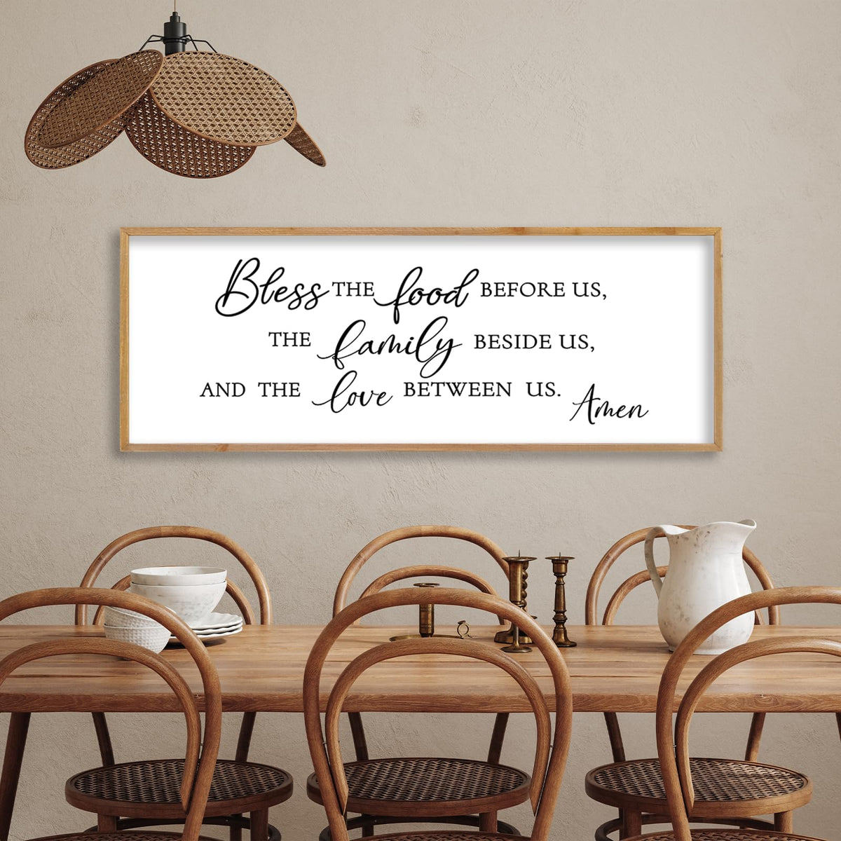 LuZhiQiang Bless the Food Before Us Sign Wall Decor 32"×12" Wood