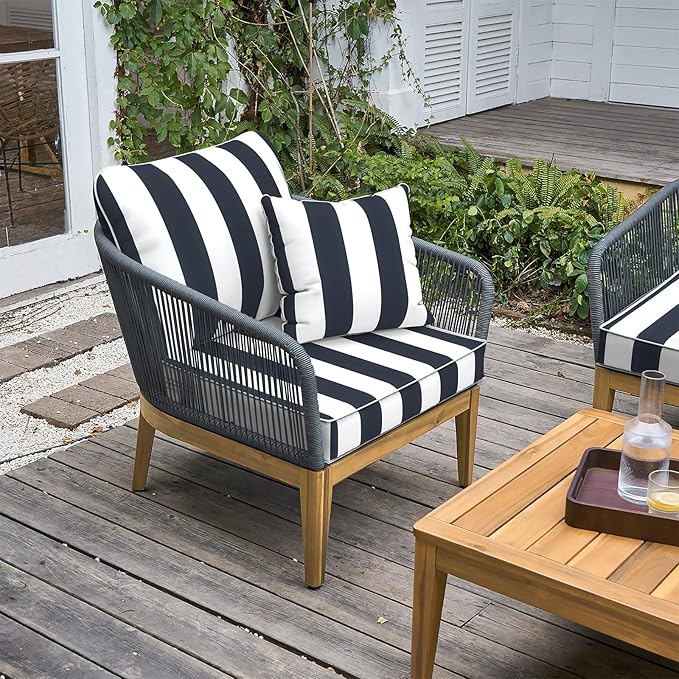 LVTXIII Outdoor/Indoor Deep Seat Cushion Patio Seat and Back Cushion Set All-Weather Replacement Chair Cushion for Garden Furniture Decoration, 24"x24"x4", Cabana Navy