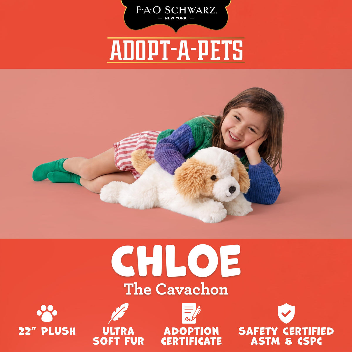 FAO Schwarz 22" Adopt-A-Pets Cavachon Plush Puppy Dog, Kids Stuffed Animal