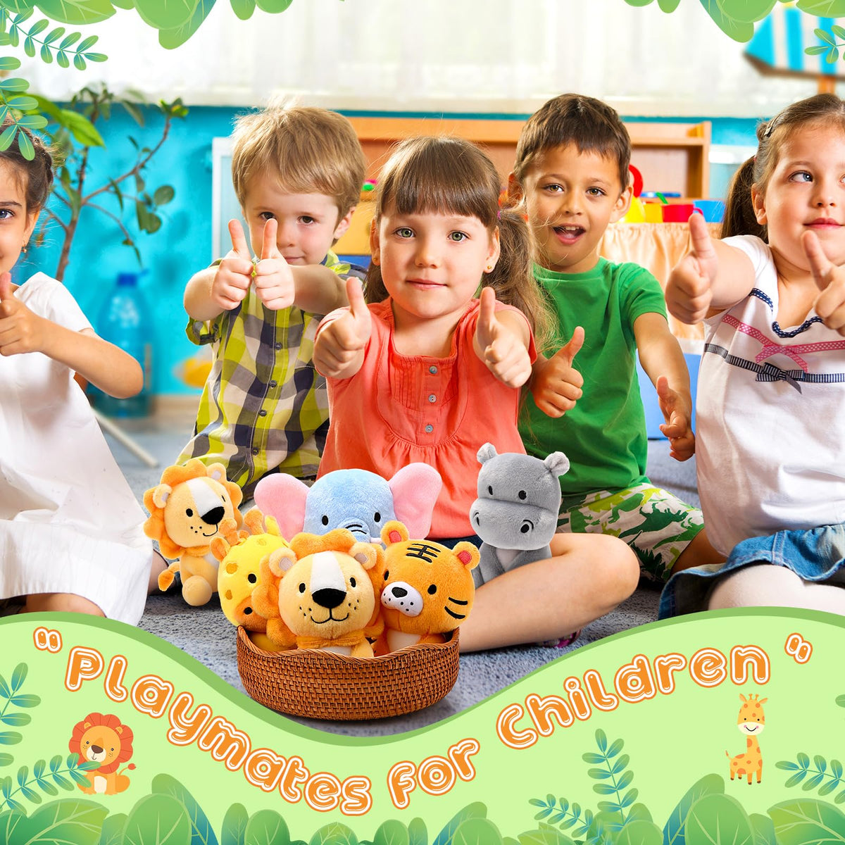 RoundFunny 6 Pcs Cute Safari Stuffed Animals, 7 Inch Jungle Plush Toys