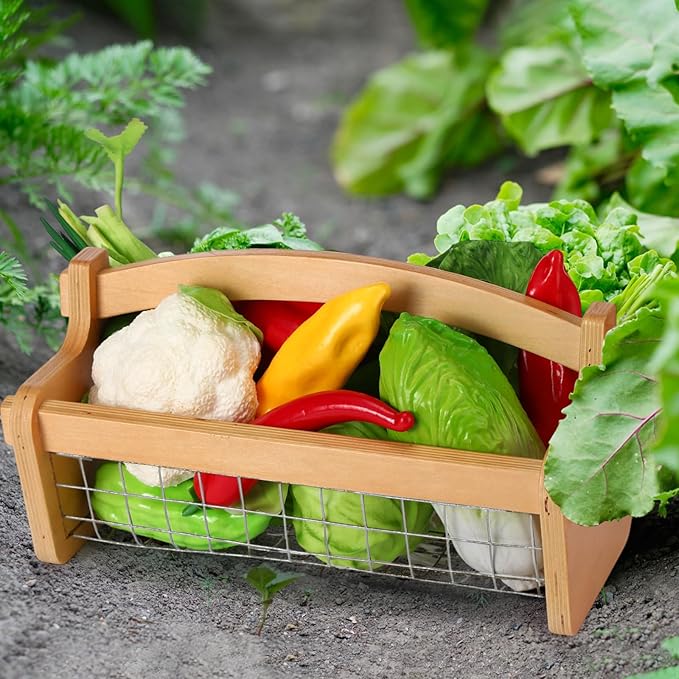 Large Garden Hod Harvest Basket 13 x 9 x 7 Inch, Wooden Harvesting Basket with Handle for Gardening Gathering Gardener Gifts for Wedding Flower Centerpiece Washing Holding Fruits Vegetables