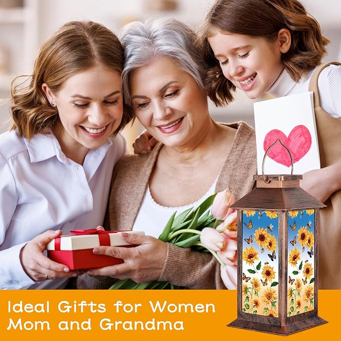 Solar Lantern Outdoor Waterproof Sunflower Butterfly Garden Decor Birthday Gifts for Women Mom and Grandma Solar LED Plastic Decorative Hanging Light for Yard(Sunflower Butterfly)