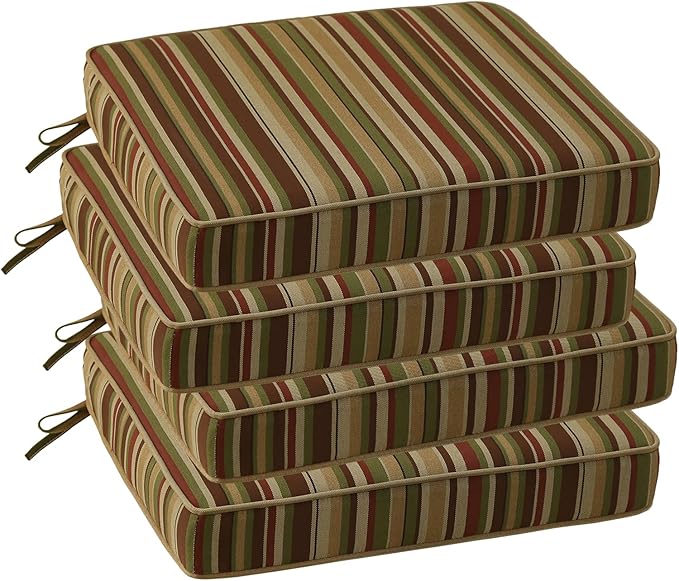 Outdoor Square Corner Seat Cushion, 19"x19"x3", Set of 4, Non Slip Seat Cushion Pads with Removable Cover for Patio Furniture, Garden Yard Lawn, Colorful Stripe