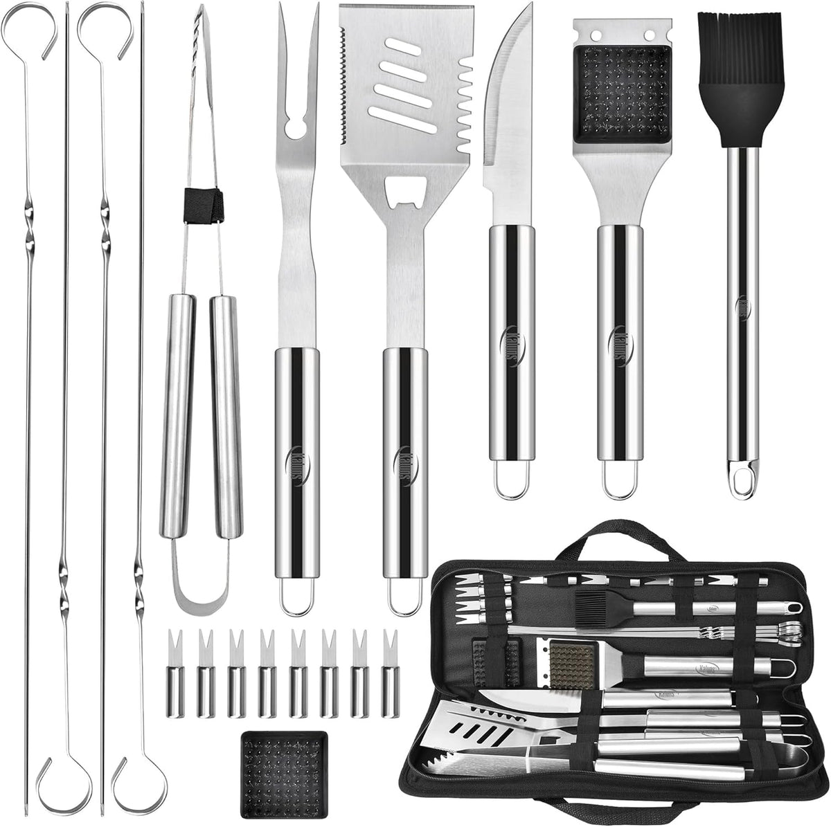 Kaluns Grilling Accessories, Dad Gifts for Christmas Grilling Gifts, Heavy Duty Stainless Steel Grill Set BBQ Grill Accessories for Outdoor Grill with Storage Case and Apron, Best Gifts for Men Dad