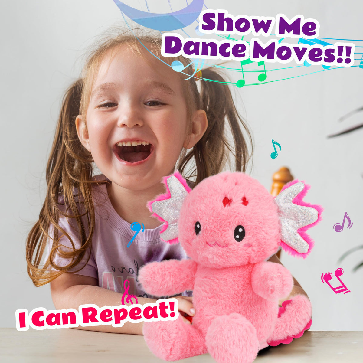 Cuteoy Talking Axolotl Musical Stuffed Animal Shaking Interactive Plush Toy