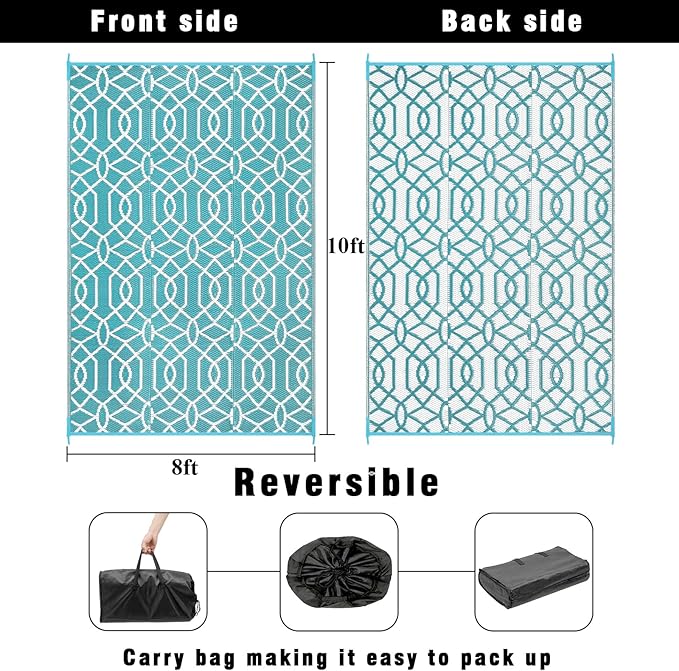 HEBE Outdoor Rug Waterproof 8x10, Reversible Plastic Straw Rug RV Camping Rug, Indoor Outdoor Patio Mat Clearance, Outside Carpet for Porch,Deck,Camper,Balcony,Backyard,Picnic