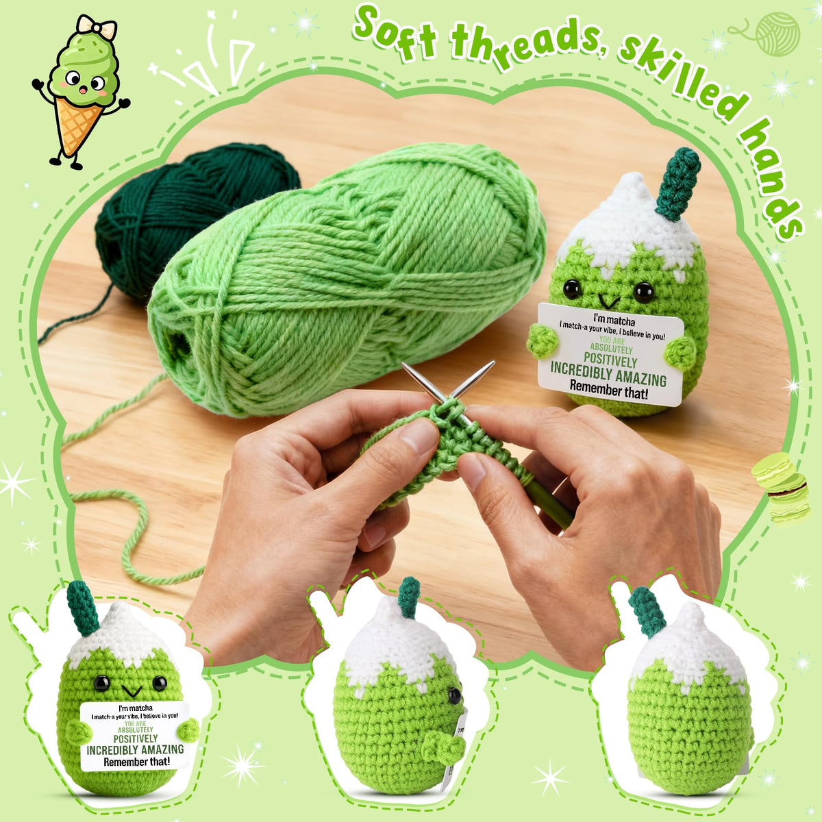 Affirmations Crochet Matcha Buddy - Positive Birthday Gift for Women, Friend, Bestie, Coworker, Mothers day Funny Gifts for Mom - Easter Basket