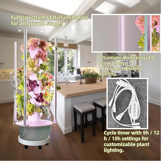 Vertical Hydroponic Growing System Kit – LED Grow Lights, Hydroponic Vegetable Tower,Inddor Lettuce Growing Garden,28 Plant Sites, for Indoor & Outdoor Gardening,Full Spectrum