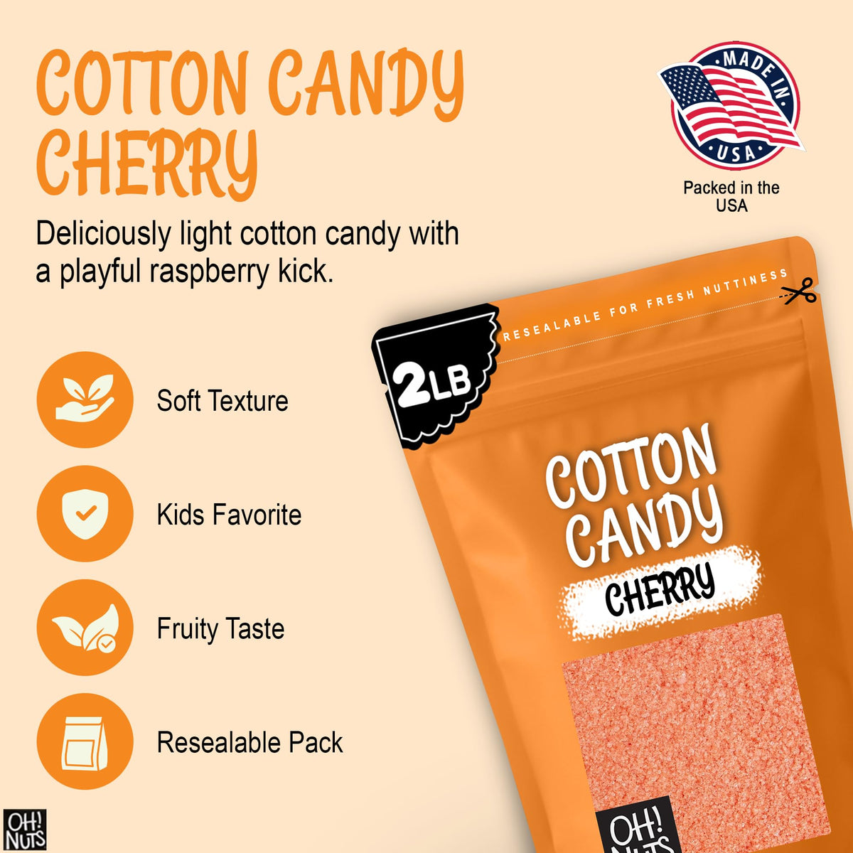 Oh! Nuts Cotton Candy Sugar Floss - Cherry Flavor - Bulk - 2 LB Bag