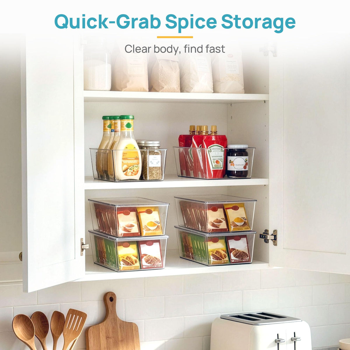 Vtopmart 4 Pack Pantry Organizer Bins with Lids, Removable Dividers