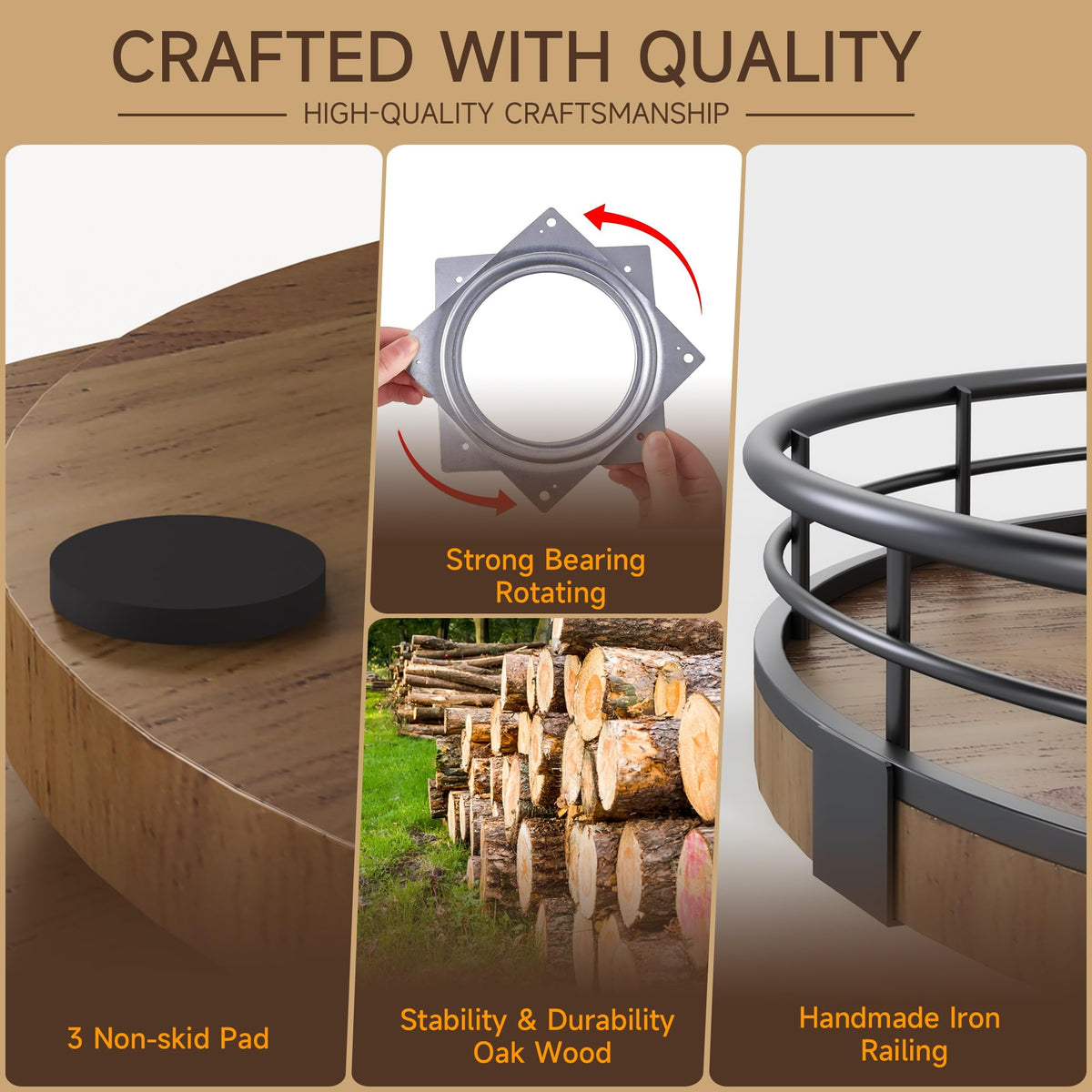 AMH 13-Inch Farmhouse Oak Lazy Susan Organizer, Walnut Finish