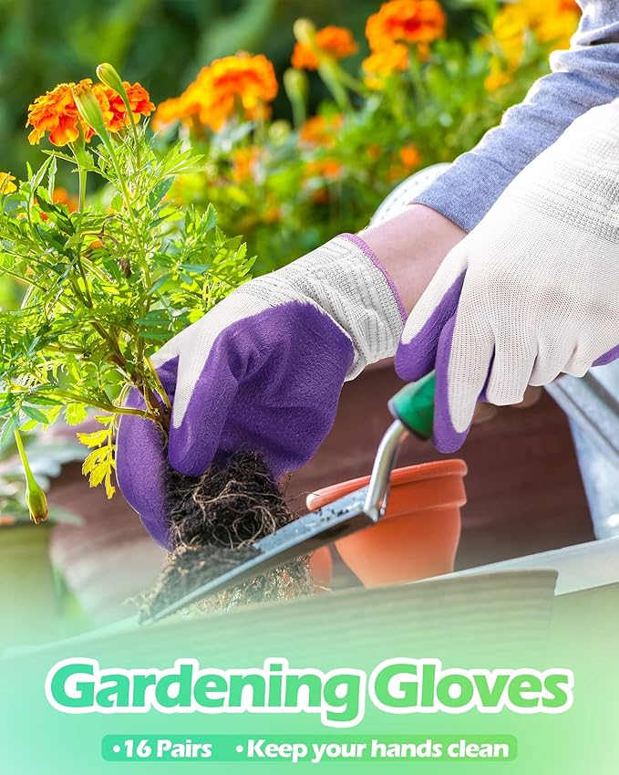 Irenare 16 Pairs Gardening Gloves Bulk for Women Breathable Rubber Coated Yard Garden Gloves Outdoor Protective with Grip
