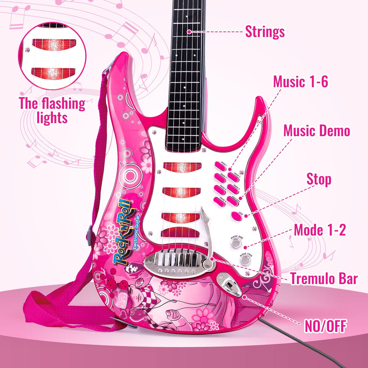 deAO Kids Electric Musical Guitar Toy Set with Mic & Amp,Lights & Sounds