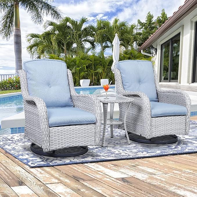Patio Tables Wicker Side Table - Rattan Coffee Table with Glass Top End Tables for Outdoor Outside Patio Porch Square Light Grey