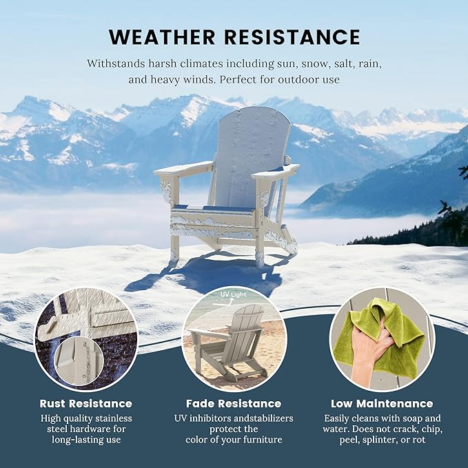 Westin Outdoors Laguna WO Outdoor Adirondack Folding Patio Chairs 8 PCS Set Retro Beach Aesthetic for Backyard, Lawn, Patio, Deck, Garden, Weather Resistant Polyethylene Plastic Lounger (Sand)