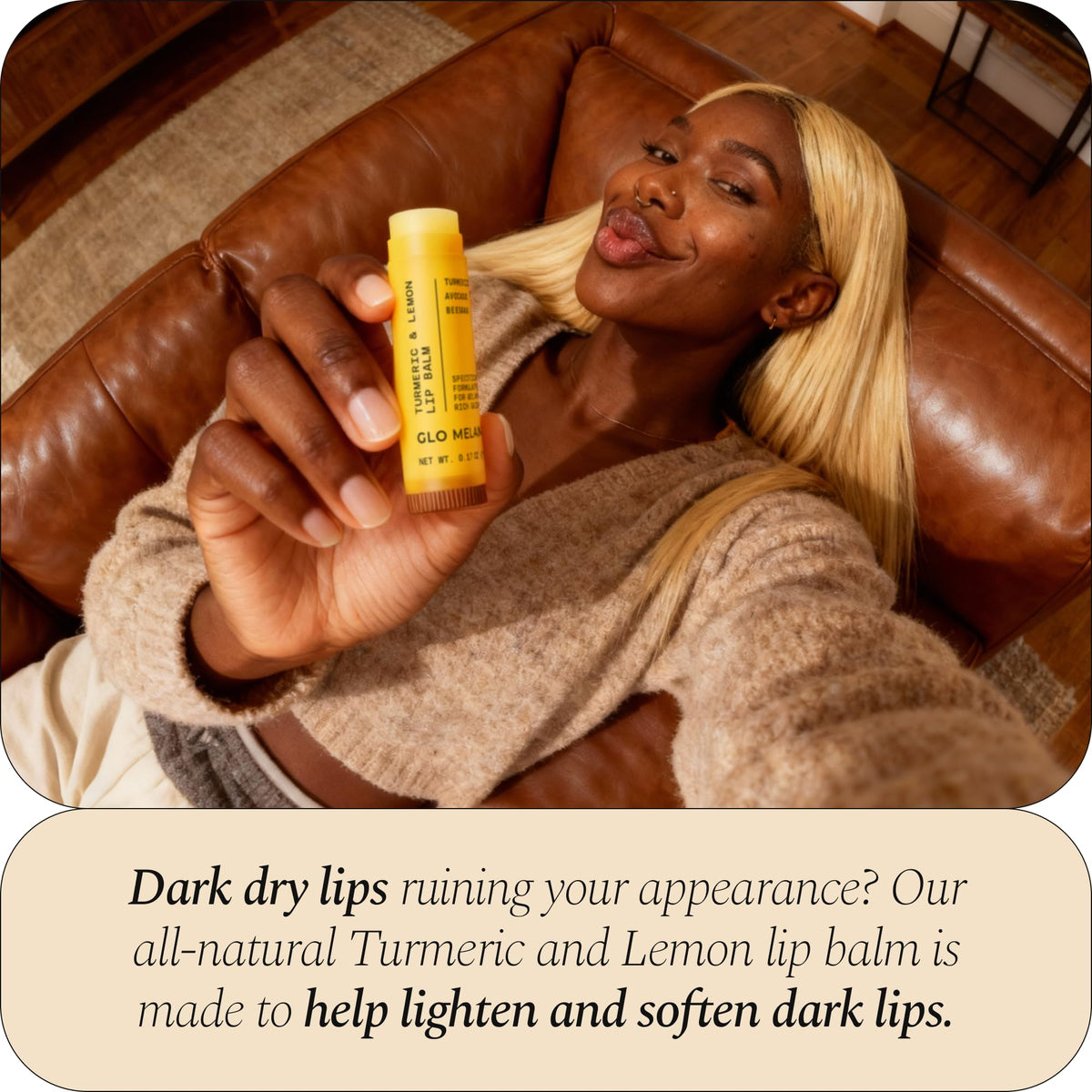 Glo Melanin Natural Lemon & Turmeric Lip Balm - Brighten, Nourish Dark Lips