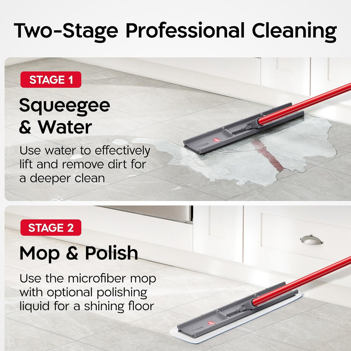 Tyroler MoppyShmoppy 2-in-1 Heavy Duty Floor Squeegee for Concrete Floors & Microfiber Mop 16.5" | Squeegee for Floor with 55" 4-Part Handle | Squeegees Mop | Squeegees Broom for Floors