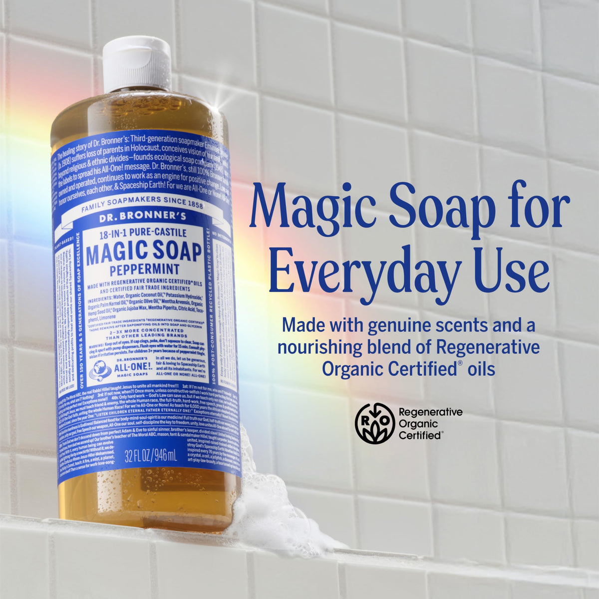 Dr. Bronner's Peppermint Pure-Castile Liquid Soap, Body Wash, 32 oz 2-Pack