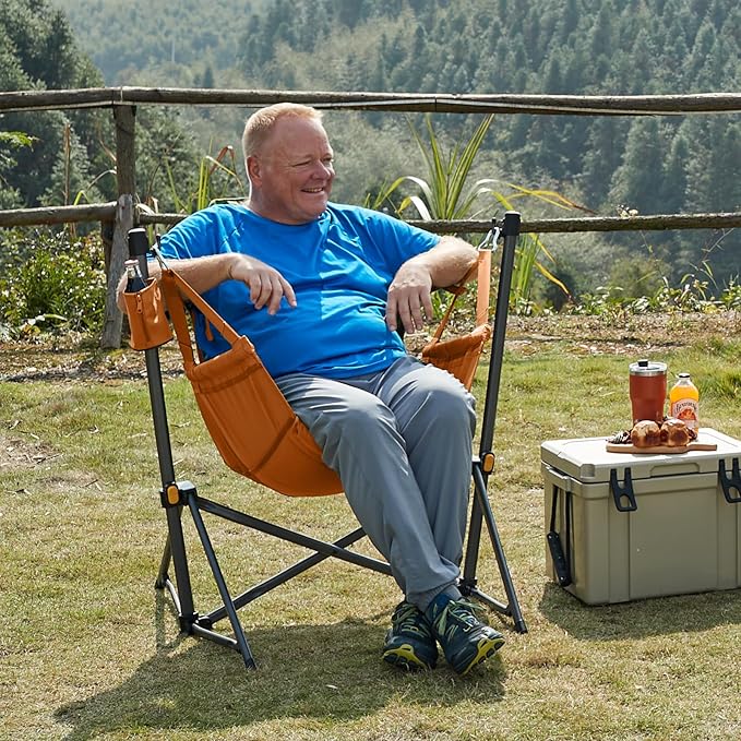 TIMBER RIDGE Hammock Camping Chair with Adjustable Backrest, Heavy Duty Folding Hammock Chair Supports 300lbs, Portable Hammock Chair for Camping, Travelling and Patio, Orange 2 Pack