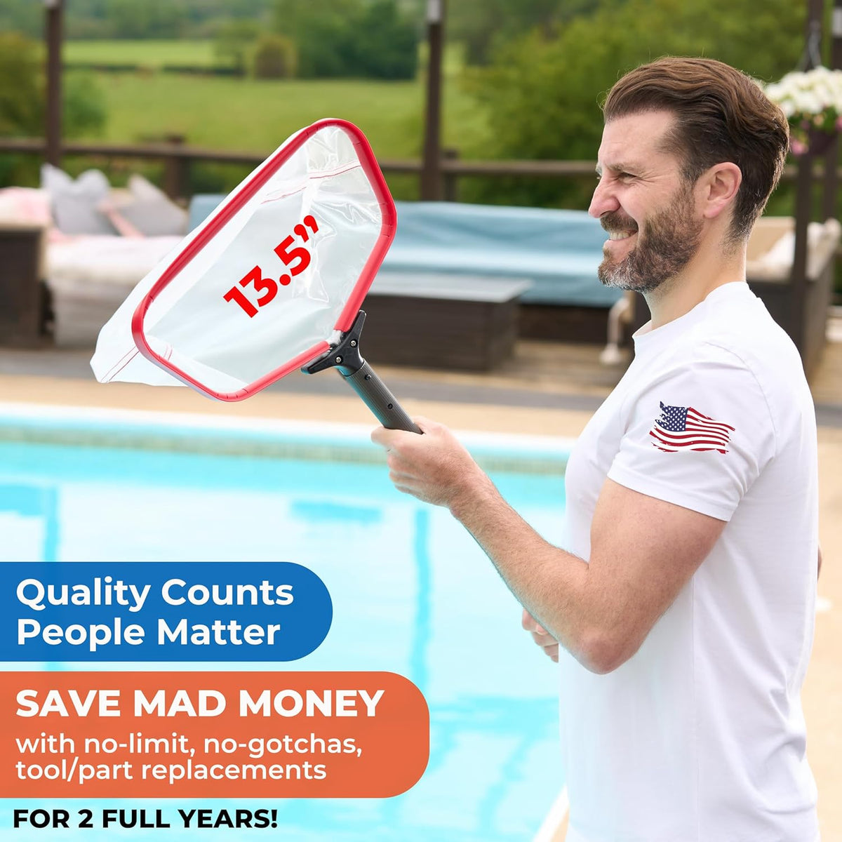 ProTuff 13" Spa Silt Net - 2 Year Unconditional Free Replacement - Heavy Duty Ultra Fine Mesh Silt & Sand Skimmer Cleans 3X Faster Than Vacuum - 13 inch Leaf Rake Bag for Pollen