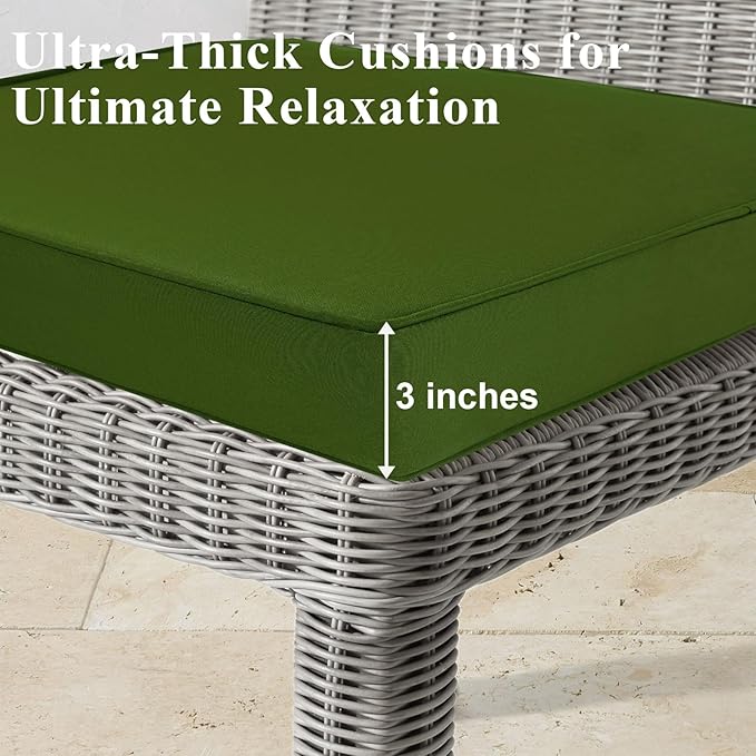 Outdoor Chair Cushions Set of 2 for Patio Furniture 24x24x4 Inch Waterproof Patio Chair Cushion 3 Year Color Fastness Square Elastic Foam Garden Couch Pads with Ties and Handle,Green