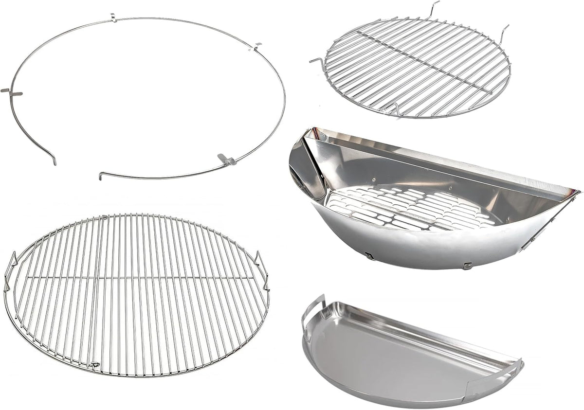 SnS Grills Slow ‘N Sear® 5-Piece Cooking System - Patented Charcoal Basket with Removeable Water Reservoir, EasySpin Grate, Drip Pan for Low ‘N Slow Smoking & Charcoal Grilling on Big Green Egg LG