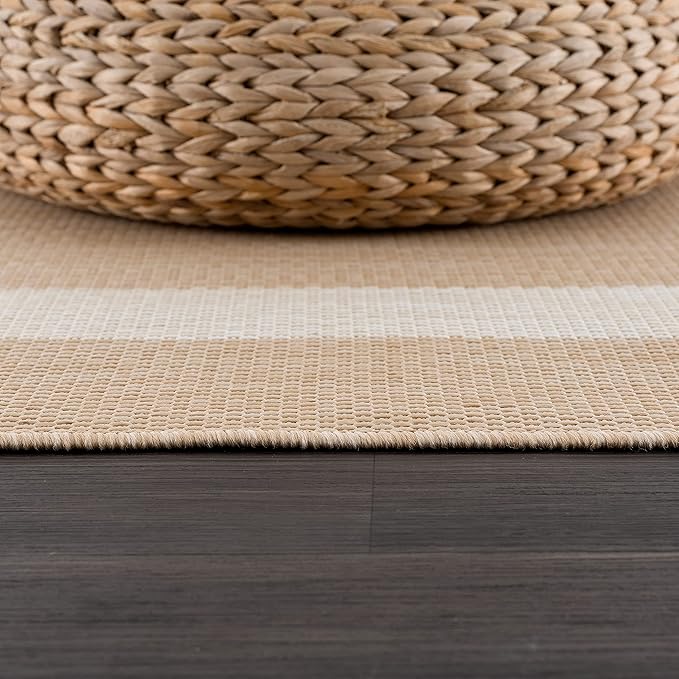CAMILSON Outdoor Rug 9x12, Large Modern Outside Rugs for Patios Porches Waterproof Durable Washable Non-Shedding, Easy-to-Clean Indoor Outdoor Area Carpet (9 x 12, Bordered - Beige/White)