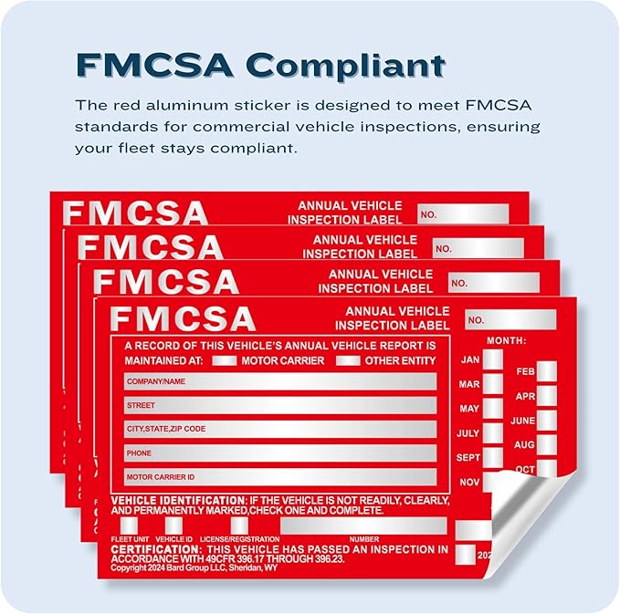 40-Pack DOT Compliant Aluminum Annual Vehicle Inspection Label – Red FMCSA Label with Punch Boxes