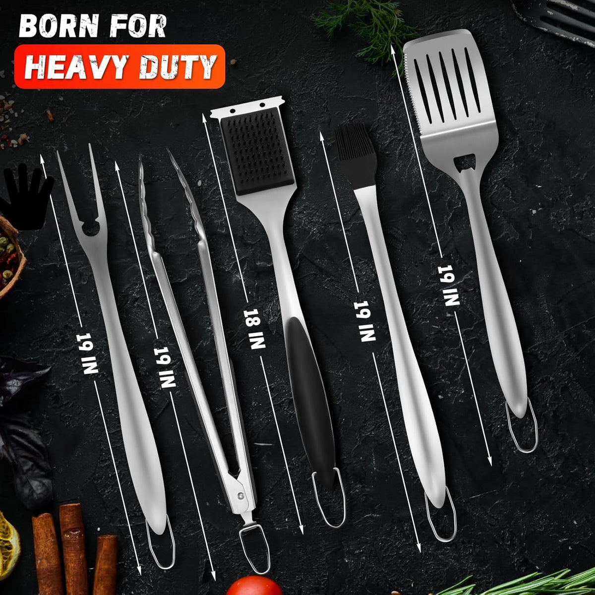 PURPLEBIRD Grill Set for Outdoor Grill 6 pcs - Heavy Duty Grilling Tools Set with Extra Long Handle, Stainless Grilling Accessories for Dad Gifts with Travel Bag, BBQ Utensils Kit for Outdoor Camping