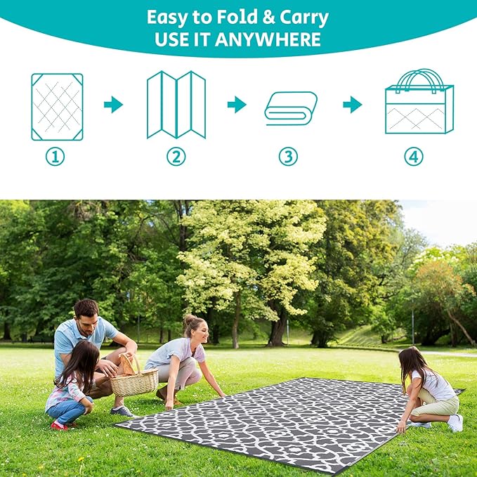 HEBE Outdoor Rug Waterproof 8x10, Plastic Straw Rug Camping Rug, Reversible Outdoor Patio Rugs RV Mat Clearance, Indoor Outside Floor Carpet for Porch,Deck,Camper,Balcony,Backyard