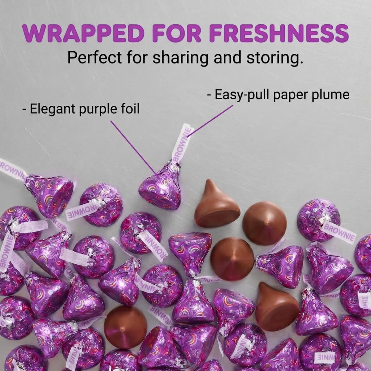 Hershey Kisses Rainbow Brownie Chocolate, Comes in a 1 LB Resealable pouch, Individually Wrapped Milk Chocolate with Brownie Flavored Creme