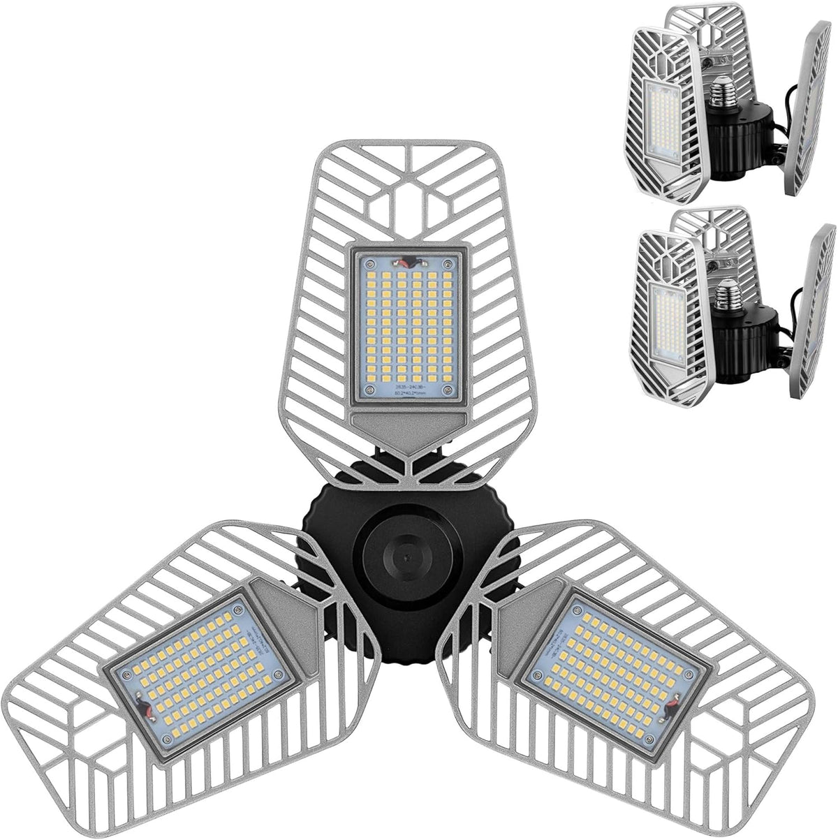 2-Pack Deformable LED Garage Ceiling Lights, 9000 Lumens, 82W CRI 80, Adjustable Shop Lighting (No Motion Activated)