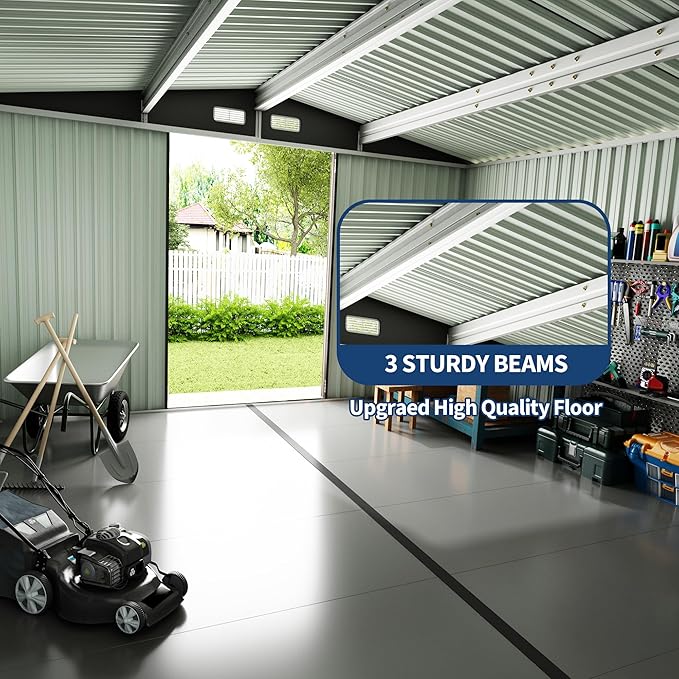 10x12 FT Metal Storage Sheds Outdoor with Floor, Metal Yard Sheds Garden Shed Kit, MetalTool Shed with Lockable Door, Metals UtilitySheds Buildings with Air Vent for Backyard Garden Patio Lawn