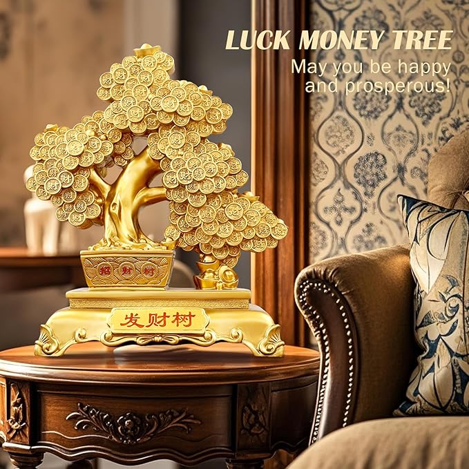 Top Resin Money Tree, Artificial Bonsai Tree - Feng Shui Decor & Gifts for Home, Feng Shui Statue, Chinese New Year Decoration, Chinese Decor & Gifts