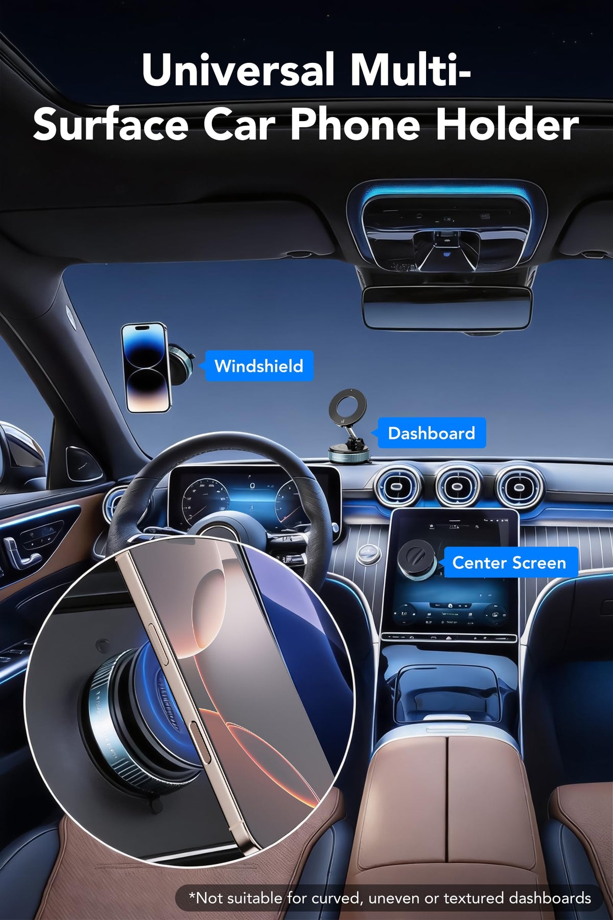 IKG Magnetic Phone Holder for Car, Vacuum Suction Car Mount for iPhone