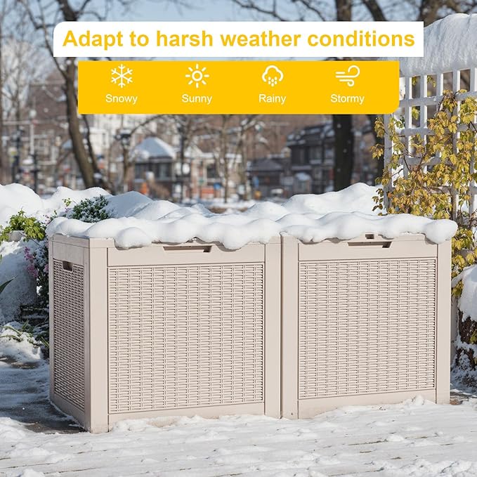 36 Gallon Outdoor Deck Box,Storage Lockable Waterproof Patio Furniture,Garden Tools,Cushions,Pool Accessories Outside Storage Resin Box(Grey Pattern)