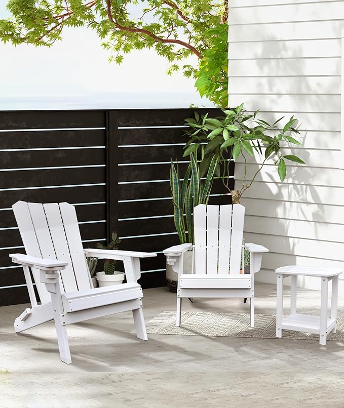 Adirondack Square Outdoor Side Table,2-Tier Storage Patio Side Table, HDPE End Tables for Backyard Pool Porch Garden Lawn(White)