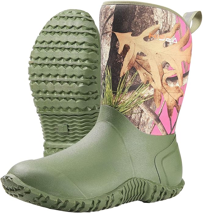HISEA Women's Rubber Garden Boots Waterproof Insulated Yard Gardening Shoes Mid Height for Mud Working Outdoor